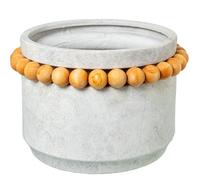 MACETERO CERÁMICA ø30CM GRIS C/BOLITAS MADERA_°30X20CM
