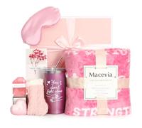 MACEVIA Coffret cadeau « Get Well Soon » pour femme - Panier de cadeau inspirant avec couverture, gobelet, chaussettes, masque pour les yeux, ensemble de bain pour patientes atteintes du cancer du