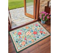 Macgace Petit tapis floral pour entrée, tapis de porte d'entrée d'intérieur antidérapant lavable en machine pour cuisine, tapis d'entrée décoratif doux de style cottage vert clair (61 x 91 cm)
