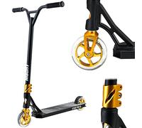 Mach1 Trottinette Stunt - Direction à 360° - Roues de 120 mm avec noyau en aluminium et roulements à billes ABEC 9 - Trottinette amusante pour les enfants à partir de 6 ans (noir/doré avec roues