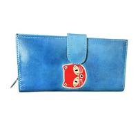 Macha Portefeuilles Porte-chéquier et Porte-Cartes en Cuir Style Indien Ethnique pour Cartes de crédit et Argent Liquide avec Poche pour pièces de Monnaie, Motif Chat (Turquoise)