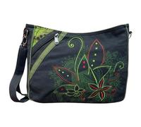 Macha Sac à bandoulière ethnique pour femmes, sac Hippie, sacs Hobo brodés de fleurs, sac à bandoulière pour femmes et filles (Noir)