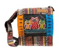 Macha Sac à Bandoulière motif Hibou Rabat Délavé style Ethnique indien pour femme style hippie boho (Noir)
