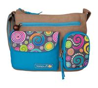 Macha Sac en coton et inserts en cuir avec imprimés colorés, sac à main à bandoulière en coton et cuir pour femme ethnique indienne (Gris)