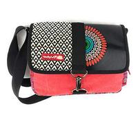 Macha Sac en coton et plaquettes en cuir avec des empreintes colorées, sacs à bandoulière à main pour femmes style ethnique indiennes (Rouge 01)