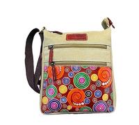 Macha Sac en coton ethnique avec imprimés colorés et inserts en cuir, sac à bandoulière en coton et cuir pour femmes ethniques indiennes colorées (Camel)