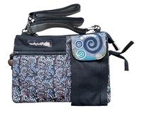 Macha Sac en coton ethnique avec imprimés colorés et inserts en cuir, sac à bandoulière en coton et cuir pour femme ethnique indienne colorée (Noir 02)