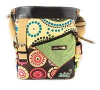 Macha Sac ethnique en coton aux imprimés colorés et empiècements en cuir, Sac à bandouliere boho hippie Pour Femme Ethnique Indien coloré (vert)