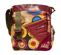 Macha Sac ethnique en coton aux imprimés colorés et empiècements en cuir, Sac à bandouliere boho hippie Pour Femme Ethnique Indien coloré (Camel)