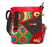 Macha Sac ethnique en coton aux imprimés colorés et empiècements en cuir, Sac à bandouliere boho hippie Pour Femme Ethnique Indien coloré (Rouge)