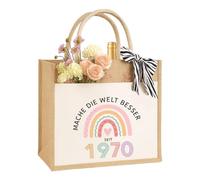 Mache le monde meilleur cadeau d'anniversaire pour les femmes, sac cadeau vintage durable en toile de jute sac cadeau sac cabas 100% jute et coton, 55e anniversaire, x_l