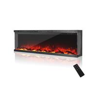 MachenFlame 60" Cheminée électrique à 3 Faces, encastrable panoramique en Verre pour Montage Mural avec Flamme de 9 Couleurs, Chauffage de cheminée indépendant, 900 W/1800 W, Noir