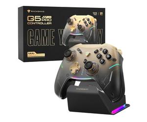 Machenike G5Pro V2 Manette Gamer PC Sans Fil Bluetooth pour PC/NS/iOS/Android, Gâchettes Optique & Microswitch, Manette Sans Fil avec Station RGB Sync, Joystick Interchangeables, Doré