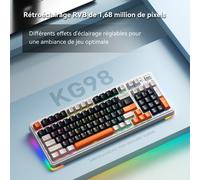 Machenike KG98 Ice Cream Pro Max Clavier mécanique tri-mode avec rétroéclairage RGB latéral et compatible Windows, Mac et PC - Blanc/noir/orange
