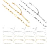 Machify 16 pièces chaîne collier en acier inoxydable plaqué or 18K, bijoux DIY tendance, longueur réglable, résistant à la corrosion et à la rouille, 8 argentées et 8 dorées, créations personnalisées