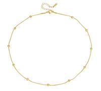 Machify Collier femme en argent sterling S925 plaqué or, chaîne box à perles élégante, finition qui garde son éclat, longueur réglable 40 + 5 cm, à porter seul ou à offrir avec style raffiné