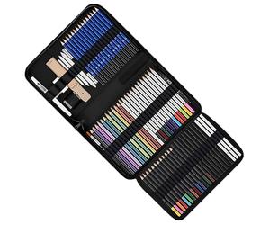 Machify Kit complet de 76 crayons à dessin et croquis pour débutants et professionnels, comprenant du charbon de graphite, soluble dans l'eau, crayons de couleur métalliques et carnet de croquis