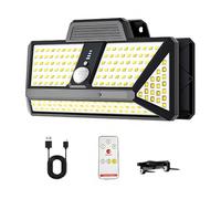 Machify Lampe solaire de camping, noire, à clipser et à l'extérieur, 280 LED, lumière blanche 6000 K, 3 modes, détecteur de mouvement, télécommande, marche/arrêt automatique, pas de câblage pour cour