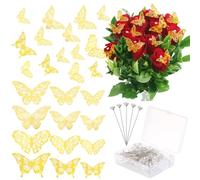 Machify Lot de 148 décorations de fête de mariage, accessoires d'arrangements floraux, y compris 100 épingles à bouquet et 48 autocollants muraux 3D en forme de papillon doré