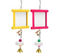 Machify Lot de 2 Jouets Miroir pour Poules avec clochettes, Jouets Suspendus à balancier pour Poules, Oiseaux et perroquets, Pierre à picorer pour Le Bec, Accessoires de poulailler, 12 x 16 x 4 cm