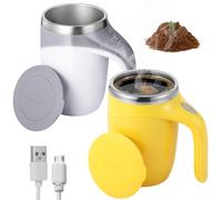 Machify Lot de 2 tasses à café absorbantes automatiques, tasses à mélanger électriques rechargeables, tasses de voyage rotatives en acier inoxydable 304, anniversaire, jaune + blanc