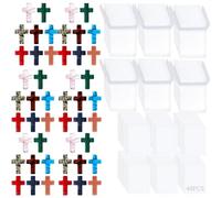 Machify Lot de 50 croix en pierre précieuse naturelle, croix en cristal véritable avec sacs en organza et cartes blanches, cadeaux de fête commémorative, fête scolaire, cadeau de condoléances