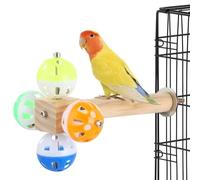 Machify Perchoir à oiseaux en bois avec boules cloches à 360 °, cage de gym pour perruches, conures, perroquets, jeu engageant et design de recherche de nourriture