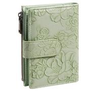 Machify Portefeuille à trois volets pour femme, cuir synthétique vert clair gaufré, sac à main court avec emplacements pour cartes, poche pour pièces de monnaie, porte-cartes de crédit, fermeture à