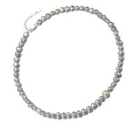 Machify Sterlingsilber-Halskette mit unregelmäßigen grauen Süßwasserperlen, Vintage-Perlenkette für Damen und Herren, verstellbare Kette 16,9 in + 2 in, 43 cm + 5 cm, Retro-Look für Herbst und Winter