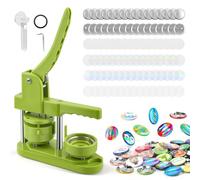 Machine à Badges 58mm Kit DIY, Presse à Boutons Sans Installation | 100 sets métal et films holographiques cœur/arc-en-ciel inclus. Création facile de badges pour artisanat, fêtes et cadeaux.