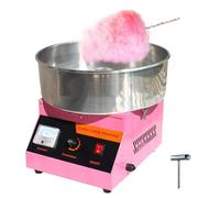 Machine à barbe à papa électrique professionnelle 1000 W avec cuillère en acier inoxydable, température réglable de 50 à 300 °C, affichage de la tension, pour anniversaires et mariages