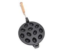 Machine à biscuits aux noix 12 trous |Poêle antiadhésive en alliage d'aluminium pour gâteaux/gaufres aux œufs/pâtisseries |Manche en bois composite, facile à nettoyer et passe au (Black)