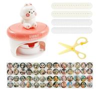 Machine à boutons 12,5 x 10 x 15,5 cm avec 32 badges, 72 motifs, 1 paire de ciseaux, kit de fabrication de badges intéressant pour fête, décoration de vacances, bricolage (rose)