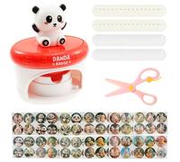 Machine à boutons 12,5 x 10 x 15,5 cm avec 32 badges, 72 motifs, 1 paire de ciseaux, kit de fabrication de badges intéressant pour fête, décoration de vacances, bricolage (rouge)