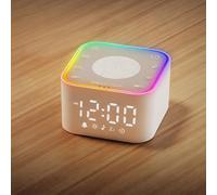 Machine à bruit blanc avec réveil numérique et 30 bruits de sommeil non répétitifs - Réveil naturel avec volume réglable et veilleuse 7 couleurs, fonction mémoire, minuterie de sommeil (blanc)