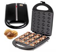 Machine à cacahuètes 1600 W, moule à biscuits, revêtement antiadhésif, cuisson 24 moitiés en même temps, protection contre la surchauffe, noix sucrées et salées, stockage vertical noir
