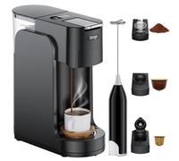 Machine à café à capsules, 3 en 1 machine à café multi-capsules, noir+ mousseur à lait