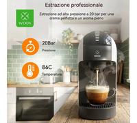 Machine à café automatique 1400 W, pression 20 bars, pour café moulu Dolce Gusto Nespresso, capacité 0,85 L, commande tactile, 7 volumes réglables, WOOX