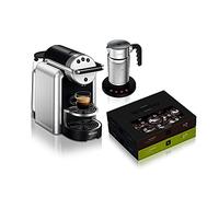 Machine à café automatique Nespresso Professional Zenius avec Aeroccino4 (mousseur à lait) et 100 capsules de café, idéale pour les petits bureaux - Argent
