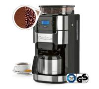 Machine à café Barista - Inox/Noir - 1000 Watt - Broyeur intégré - Verseuse isotherme - Minuterie 24h