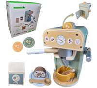 Machine à Café en Bois pour Enfant - Jouet Montessori 3 Ans+ avec 2 Tasses, 5 Dosettes et Accessoires - Dinette Éducative FSC - Idéal Cadeau Noël ou Anniversaire Fille & Garçon