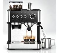 Machine à café entièrement automatique, machine à café avec broyeur et mousseur à lait, machine à café expresso et cappuccino, panneau de commande avec boutons, machine à expresso 30 degrés de mouture