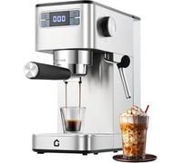 Machine à café expresso 20 Bars en Inox avec mousseur à lait,Cafetière expresso Semi-automatic 1450w avec Écran LED,Réservoir amovible,température et volume de tasse réglables,pour Espresso,Cappuccino