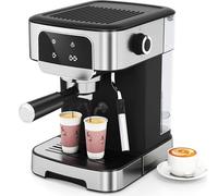 Machine à café expresso avec mousseur à lait, cafetière compacte à écran tactile de 1200 W, réservoir d'eau amovible de 1,8 l, acier inoxydable