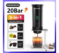 Machine à café expresso électrique Portable sans fil, pour voiture et maison, Camping, 3 en 1, capsules de poudre, cafetière de voyage Metallic grey
