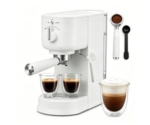 Machine à café expresso professionnelle 15 bars, réservoir de 1,25 L, | Machine à expresso compacte de 1500 W avec débitmètre intégré et fonction double tasse, idéale pour préparer des cappuccinos