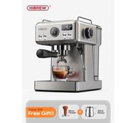 Machine à café expresso semi-automatique HiBREW H10A - Pression 20 bar, réservoir 1,8 L, système d'extraction et de moussage réglable - Argent