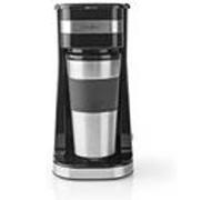 Nedis Cafetière inox KACM300FBK – Gobelet de voyage 0,4 L double paroi anti-goutte noir/argent