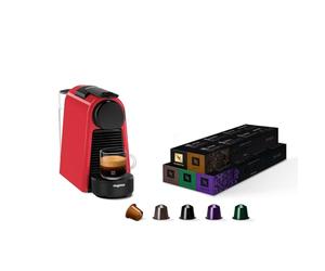 Machine à café Nespresso Essenza Mini, Rouge Magimix avec Nespresso Original - Bundle 50 Capsules