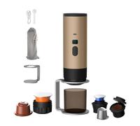 Machine a Cafe Portable 3 en 1, Machine à Café Multi Capsules Avec Écran LED et Type-C, Chauffage Auto en 5-8 Minutes, Pour Camping, Bureau (Couleur Champagne (avec support et sac en velours))